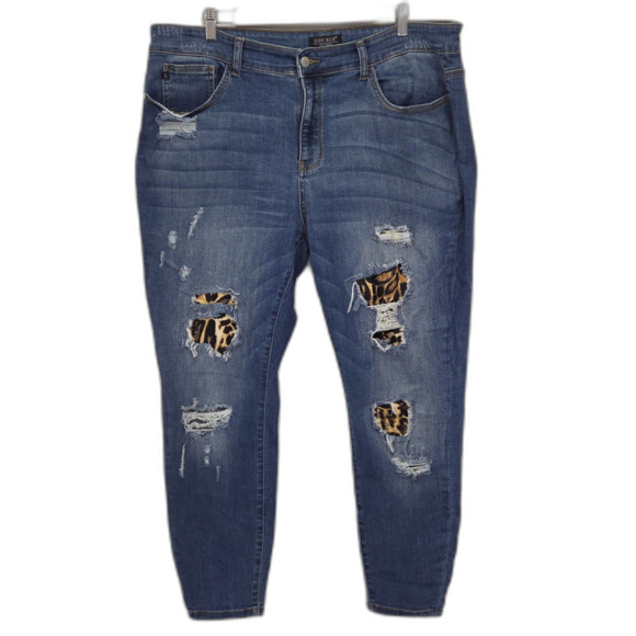 Judy Blue Denim - Judy Blue Skinny Jeans Womens 20W Distressed Leopard Patch Stretch Denim